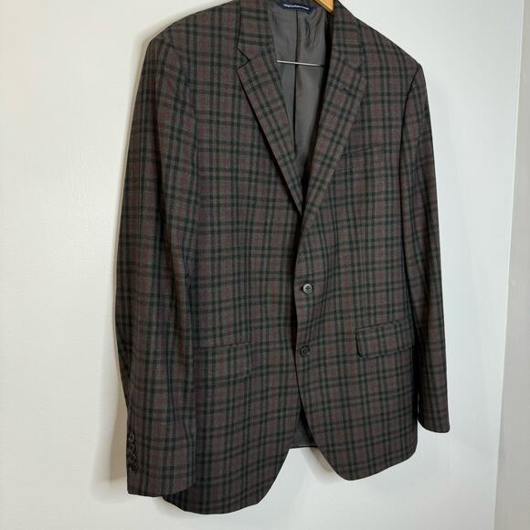 Coppley Esquire Mens Grey Plaid Multi Two Button Wool Blazer Jacket Classic 44T - Picture 3 of 11